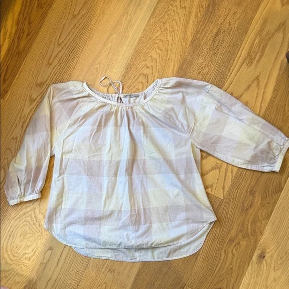 *Everlane The Ruched Air Blouse in Toffee Plaid Women’s Sz 6 Lightweight Neutral - Picture 3 of 7